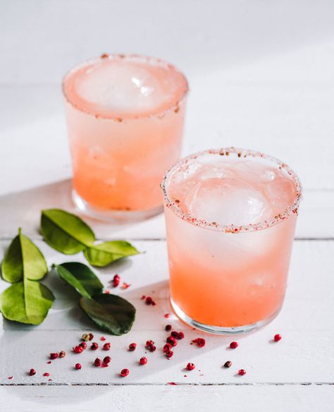 This easy tequila cocktail is deliciously fragrant and refreshing with some nice surprises on the palate from kaffir lime leaf and pink peppercorn. Serves 1 New Year Cocktails, Pink Margarita, Cucumber Margarita, Best Margarita Recipe, Mexican Cocktails, New Years Cocktails, Lime Drinks, Margarita Ingredients, Tequila Cocktail