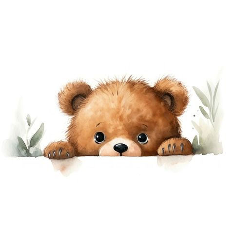 Cute Bear Watercolor, Little Bear Drawing, Watercolor Animal Paintings, Bear Watercolor Painting, Animal Representation, Cute Bear Illustration, Teddy Bear Painting, Toys Painting, Baby Animals Watercolor