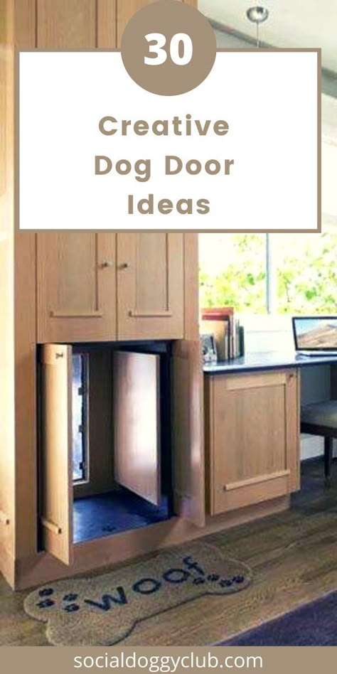 dog door ideas Upside Down Door For Dog, Best Dog Door Ideas, Door With Built In Dog Door, Interior Pet Door Ideas, Dog Door In Cabinet, Built In Dog Door, Hidden Dog Door In Wall, Built In Dog Door Wall, Dog Door House