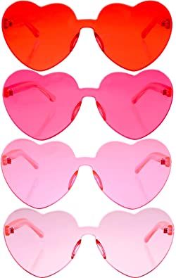 Amazon.com: 4 Pieces Valentines Heart Shaped Rimless Sunglasses Transparent Frameless Glasses Tinted Eyewear for Valentines Party Cosplay（Red, Rose Red, Pink, Light Pink）: Clothing Frameless Glasses, Sunglasses Transparent, Heart Shaped Glasses, Tinted Glasses, Heart Glasses, Heart Party, Shaped Sunglasses, Heart Shaped Sunglasses, Pink Sunglasses