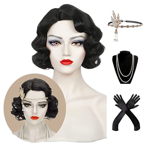 Amazon.com : Finger Wave Wig Women Black 1920s Vintage Flapper Wig Lady Rockabilly Short Curly Wig Halloween Party Cosplay Costume Synthetic Hair + Wig Cap : Beauty & Personal Care 1920s Wig, Finger Wave Wig, Short Curly Wig, Blonde Curly Wig, Petite Blonde, Finger Wave, 1920s Vintage, Halloween Wigs, Short Curly Wigs