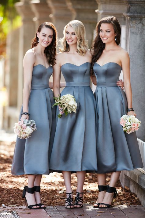 The fashion-forward midi length of this satin dress will take your bridesmaid’s style to the next level. With a sweetheart neckline and sweet, pleated skirt, this dress is the definition of elegance. Gray Satin Bridesmaid Dresses, Bridesmaid Dresses Midi, Cute Bridesmaid Dresses, Dress Satin Bridesmaid, Bridesmaid Dresses 2018, Princess Bridesmaid Dress, Tea Length Bridesmaid Dresses, Bridesmaid Dresses Satin, Sweetheart Bridesmaids Dresses