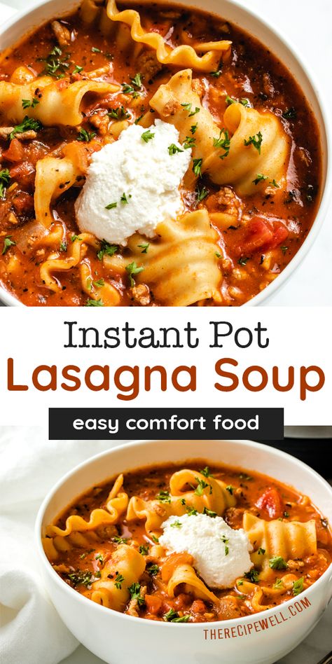 Healthy Instant Pot Lasagna, Soup Ideas Instant Pot, Ninja One Pot Meals, Lasagna Instant Pot Recipes, Lasagna Soup With Ground Turkey, Instant Pot Soup Ground Beef, Lasange Recipe Soup Instant Pot, Instant Pot Meal Recipes, Easy Dinner Recipes Pressure Cooker