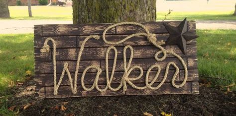 WALKER: 32" Western Rope Name Sign Cowboy Theme Room Nursery ... Rope Name Sign, Cowboy Room, Western Nursery, Cowboy Baby Shower, Cowboy Birthday Party, Western Birthday, Western Theme Party, Cowboy Baby, Wilde Westen