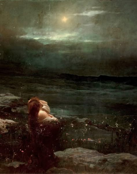 Aqua Regia — Morning star (1898) by Franciszek Żmurko... The Lady Of Shalott, Moonlight Painting, Rennaissance Art, Pre Raphaelite, Virginia Woolf, Old Paintings, Aesthetic Painting, Morning Star, Ethereal Art