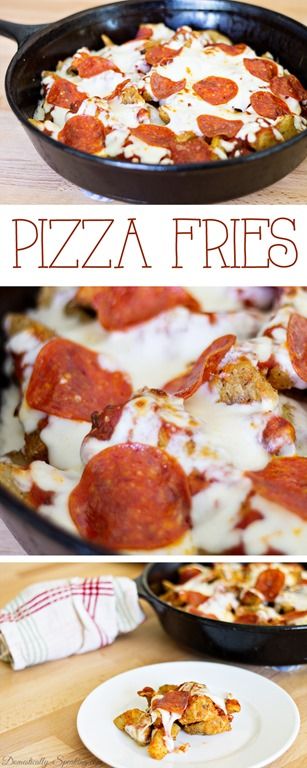 Pizza Fries so delicious with fries piled with marinara sauce, melted cheese and your favorite toppings... definitely football food! Pizza Appetizer, Pizza Roll, Pizza Fries, Frozen French Fries, Diy Easy Recipes, Amazing Appetizers, Football Food, Great Appetizers, Pizza Toppings