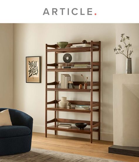 Hot tip: You don't actually have to have a large book collection to look well read. Let the Cotu do the heavy lifting for you. A total mid-century modern looker, it's like the scholar of bookcases, minus the whole degree thing. Made of solid and veneered walnut wood, the Cotu supports your book collection in whatever stage it's at, plus your decorative vases will look just as studious up there. Bookshelf Design Modern, Midcentury Modern Bookshelf, Mcm Bookshelf, Mid Century Modern Living Room Design, Mid Century Bookshelf, Mid Century Modern Bookshelf, Mid Century Shelf, Mid Century Wall Unit, Mid Century Modern Bookcase