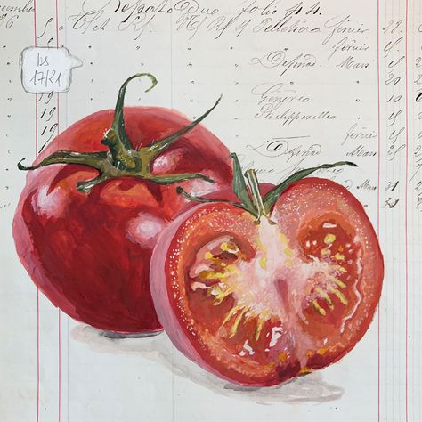 Tomato Drawing, Vegetable Drawing, Vegetable Painting, Watermelon Art, Gcse Art Sketchbook, Fruits Drawing, Watercolor Food, Charcoal Art, Fruit Painting