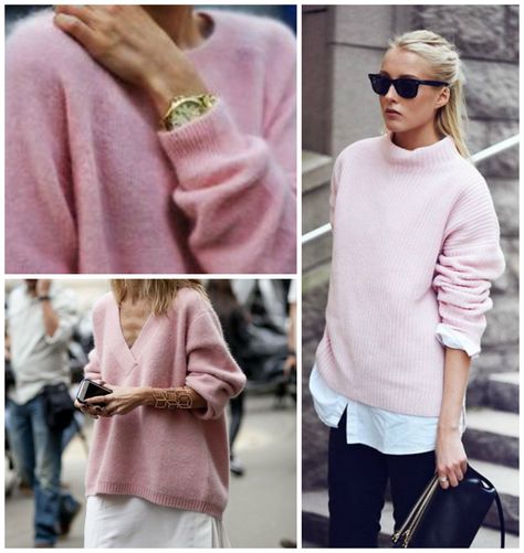 Light Summer Winter Outfits, Pink Bags Outfit, Cashmere Sweater Outfit, Wardrobe Must Haves, Handknit Sweaters, French Capsule Wardrobe, Winter Pastels, Pink Cashmere Sweater, Winter Whites