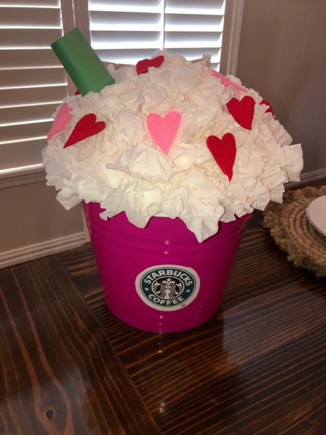 Starbucks Valentine Box Ideas, Girl Valentine Box Ideas For School, Cool Valentine Boxes, Homemade Valentine Boxes, Valentine's Boxes, Vday Crafts, Girls Valentines Boxes, Starbucks Party, Diy Valentines Box