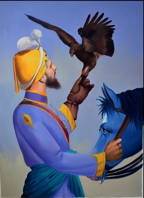 Guru Gobind Singh Ji With Eagle, Guru Gobind Singh Ji Paintings, Guru Gobind Singh Ji Wallpapers, Baba Fateh Singh Ji, Char Sahibzade Pics, Guru Nanak Pics, Sikh Paintings, Zorawar Singh, Harmandir Sahib Photography