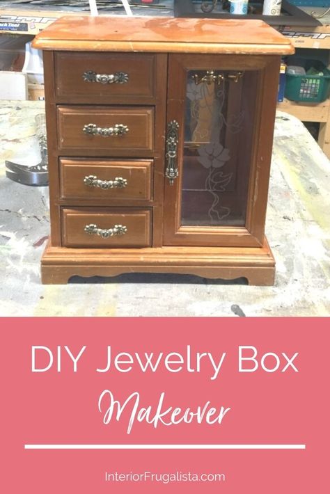 Redo Old Jewelry Box, Repurpose Jewelry Box Diy, Redone Jewelry Boxes, Old Jewelry Box Makeover, Jewelry Box Redo Diy, Paint Jewelry Box Diy, Refinished Jewelry Boxes, Upcycle Jewelry Box Ideas, Wooden Jewelry Boxes Diy