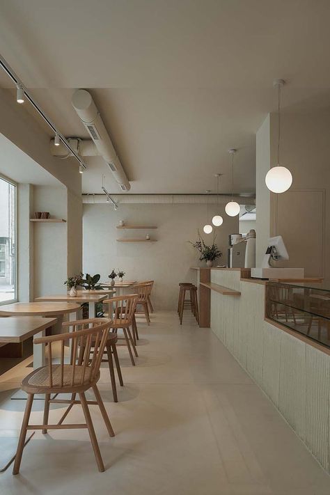 Pumper Pontevedra Vegan Cafe by Nan Arquitectos Bakery Architecture, Apple Workspace, Bar Architecture, Architecture Barcelona, Cafe Design Inspiration, Lighting Restaurant, Coffee Bakery, Cafeteria Design, Healthy Cafe