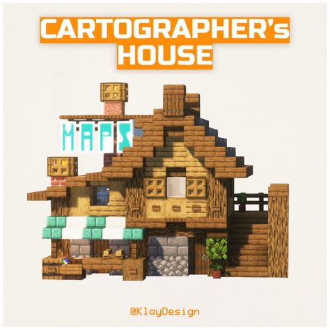 KlayDesign • Minecraft Builder | 🗺️ Cartographer’s house - Minecraft Here I built a maps shop!! You can try to build this again for a village revamp in your world! Rate it … | Instagram Villager Area Minecraft, Minecraft Village Town Center, Village Remodel Minecraft, Villager House Minecraft Small, Minecraft Small Wooden House, Tool Smith House Minecraft, Minecraft Village House Design, Small Minecraft Villager Houses, Villager House Designs Minecraft