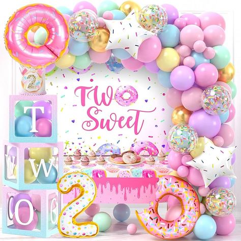 Amazon.com: ESAG Two Sweet Birthday Party Supplies Decorations 2nd Birthday Decorations Girl TWO Boxes with Letters Donut Balloon Arch Backdrop Tablecloth Crown Foil Balloon Second 2 Year Old Birthday Decor Girls : Toys & Games 2nd Birthday Decorations For Girl, Two Sweet Birthday Party, 2nd Birthday Decorations, Donut Birthday Party Decorations, Sweet Birthday Party, Two Sweet Birthday, Donut Birthday Parties, Second Birthday Ideas, Ice Cream Birthday Party