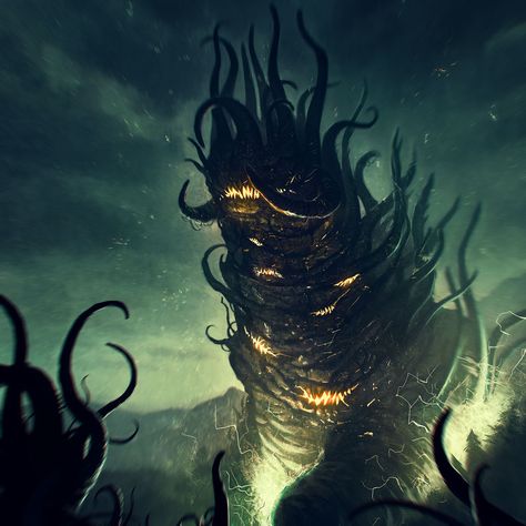 Shub-Niggurath (The Black Goat of the Woods with a Thousand Young) is an Outer God in the Cthulhu mythos of H.P. Lovecraft. The being first appeared in Lovecraft's revision story "The Last Test" (1928); however, in Lovecraft's fiction, she is never actually described, but is frequently mentioned or called upon in incantations. Shub-Niggurath also appears in the works of other mythos authors, including August Derleth, Lin Carter, and Brian Lumley. Shub-Niggurath is an Outer G... Monster Inspiration, Lovecraft Monsters, Space Monster, Lovecraft Art, Yog Sothoth, Fantasy Things, Call Of Cthulhu Rpg, Lovecraft Cthulhu, Weird Fiction