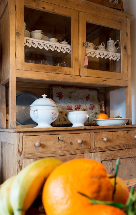 Blue Farmhouse, Vintage Credenza, China Cabinet, Credenza, Home Interior Design, Decoupage, House Interior, Farmhouse, Interior Design