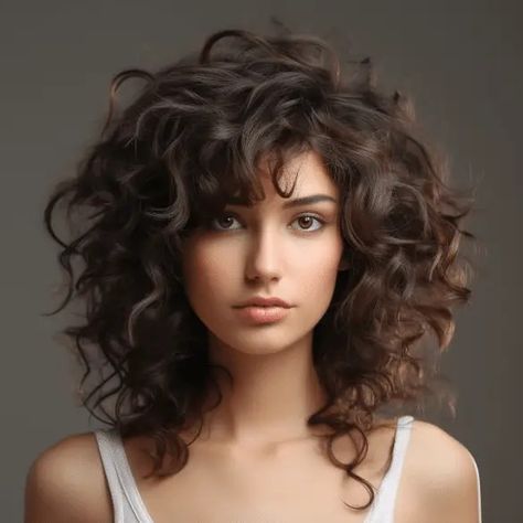 Permed Hairstyles For Round Faces, Womens Perms 2024, Shoulder Length Hair For Curly Hair, Naturally Curly Shag Haircut Medium, Medium Curly Hair With Layers, Shag Curly Haircut, Medium Curly Shag, Long Curly Layered Hair, Shoulder Shag