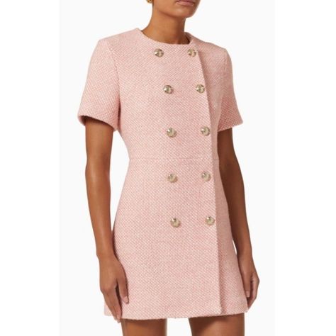 Nwt Maje Rirosila Tweed Double Breasted Wool Blend Mini Dress In Rose Condition: Never Worn With Tags Attached. There Is Some Fuzzing On The Material (See Photos) But No Major Flaws. Size: 36, Which Is A Us Small Color: Pink, White Material: Polyester, Acrylic, Wool, Polyamide, Viscose Offers Welcome! Black Chanel Dress, Zara Tweed Dress, Pink Tweed Dress, Black Tweed Dress, Fuzzy Sweater Dress, Maje Dress, Black Crochet Dress, Elegant Outfit Classy, Outfit Classy