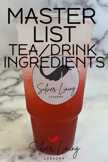 MASTER LIST – Loaded Tea Ingredients – Silver Lining Lessons Silver Lining Lessons, Loaded Tea Recipes, Strawberry Starburst, Pomegranate Drinks, Coconut Tea, Mango Green Tea, Mango Tea, Mango Lemonade, Tea Ingredients