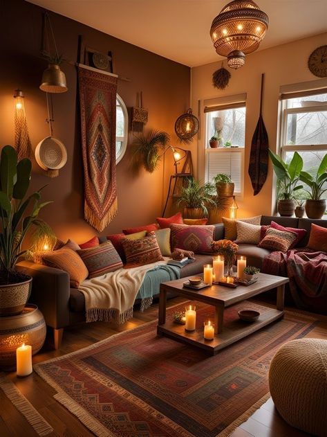 Earthy Living Room, Bohemian Living Room Decor, Earthy Hues, Cozy Boho, Boho Living Room Decor, Fantasy Homes, Home Decor Living Room, Ideas Living Room, Bohemian Living Room