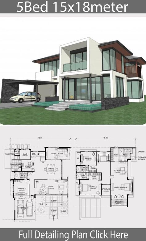 Housing Plans, Big Modern Houses, Modern House Floor Plans, House Plans Mansion, Two Story House, Casas The Sims 4, Home Design Floor Plans, Sims House Plans, House Construction Plan