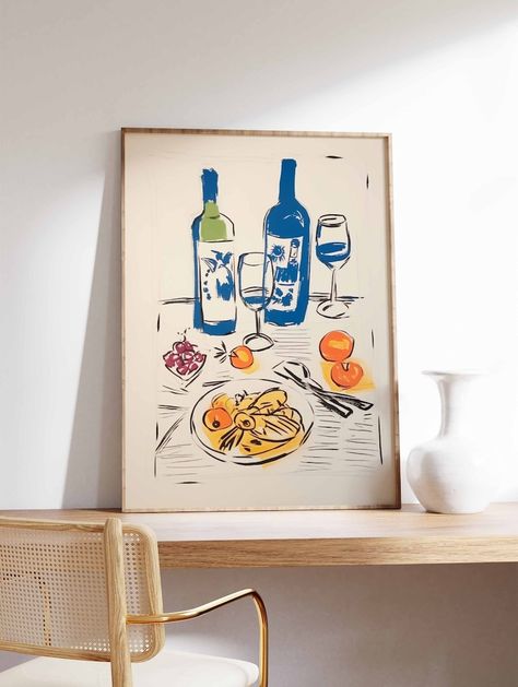 Vintage Wine and Food Print, Retro Food Art, Vintage Kitchen Poster, Kitchen Decor, Food Illustration Art, Food Poster, Gift for Chef - Etsy Food Illustration Design Graphics Poster, Large Kitchen Artwork, Fun Kitchen Prints, Kitchen Art Print, Kitchen Posters Decor, Vintage Kitchen Posters, Kitchen Artwork Ideas, Kitchen Art Ideas, Illustration Art Food