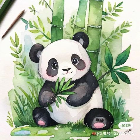 Panda With Bamboo Painting, Panda With Bamboo Drawing, Panda Painting Ideas, Tattoo Panda, Bamboo Drawing, Panda Watercolor, Cute Panda Drawing, Panda Painting, Panda Illustration