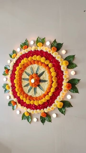 Straight Rangoli Designs, Rangoli Designs Of Flowers, Rangoli Using Flowers, Easy Flower Rangoli Designs, Flower Rangoli Designs Ideas Diwali, Floral Rangoli Designs Flower, Rangoli With Flower, Floral Rangoli Designs, Rangoli From Flowers