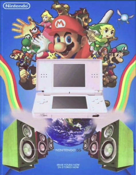 Nintendo Ds Nostalgia, Nintendo Advertising, 2010 Technology, Nintendo Ds Aesthetic, Nintendo Poster, Y2k Gaming, Nintendo Magazine, 2000s Pictures, Y2k Collage