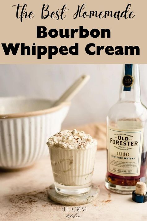 Bourbon Whipped Cream Recipe, Whipped Topping Recipe, Homemade Bourbon, Thanksgiving Casserole Recipes, Bourbon Whipped Cream, Ice Cream Cocktails, Boozy Hot Chocolate, Whiskey Cream, Flavored Whipped Cream