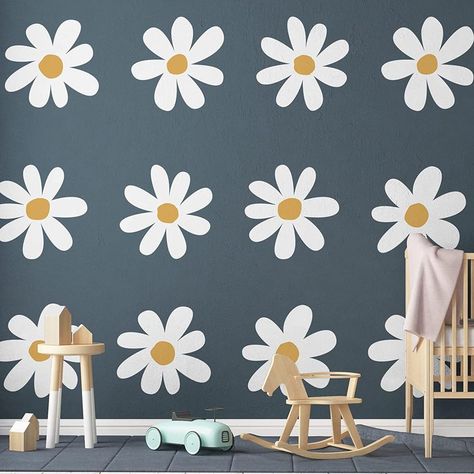 White Flower Wall, Playroom/living Room, Big Daisy, Daisy Wall, Living Room Nursery, Flower Wall Stickers, Bedroom Playroom, Floral Wall Decor, Wall Decal Sticker