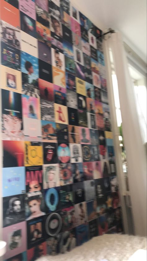 Posters On Wall Bedroom The Weeknd, Bedroom Album Wall, Album Covers Aesthetic On Wall Bedroom, Album Cover Room Ideas, Album Cover Bedroom Wall, Album Wall Aesthetic, Music Album Covers Aesthetic Wall Decor, The Weeknd Room Decor Ideas, Vinyl Aesthetic Bedroom