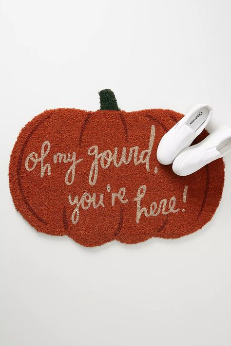 Oh My Gourd Doormat | Anthropologie Pumpkin Doormat, Oh My Gourd, Fall Doormat, Anthropologie Home, Orange Fits, Aesthetic Cozy, Pumpkin Colors, Welcome Fall, Coconut Fiber