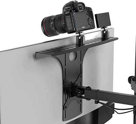 Amazon.com: HumanCentric DSLR Monitor Mount – Monitor Shelf for Desk Camera Mount, Light Webcam and Microphone Camera Shelf for Monitor VESA Arm, Replace Clamp Tripods for Camera Desk Mount, Large : Electronics Streaming Camera Setup, Diy Monitor Mount, Monitor Mounting Ideas, Monitor Arm Desk Setup, Monitor Arm, Monitor Mount Diy, Camera Stand, Computer Set, Monitor Mount