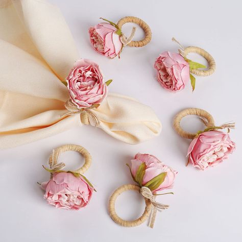 PRICES MAY VARY. 🌸【Handcraft Flower Napkin Rings】Artificial peony flower is purely handmade, the flower napkin ring diameter is 1.6 inches, match with your napkin perfectly,the brackets are made of Crafts Vine,it’s a very special design,these beautiful flower napkin rings are great to use for weddings,summer,picnics etc. 🌸【Unique Design】The design of the simulated peony style adds a lot of vibrant style to your dining table.Vivid petal and green leaves,linen material bowknot,making the napkin Rope Napkin Rings, Handcraft Flower, Flower Napkin Rings, Napkin Holder Rings, Pink Peony Flower, Napkin Rings Wedding, Handmade Napkins, Artificial Peony, Summer Picnics