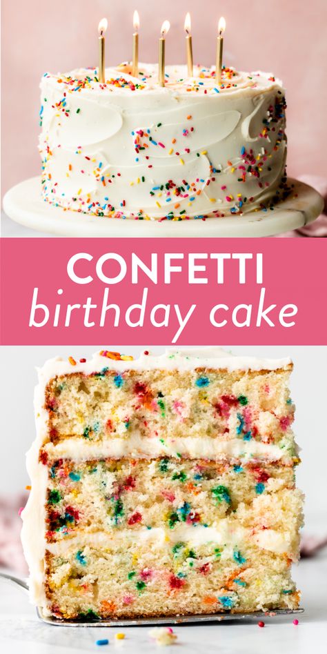 Homemade Cake For Birthday, Self Made Birthday Cakes, Funfetti Birthday Cake Decorations, Make My Own Birthday Cake, Celebration Birthday Cake, How To Bake A Birthday Cake Step By Step, Martha Stewart Confetti Cake, Birthday Confetti Cake, How To Make A Round Birthday Cake