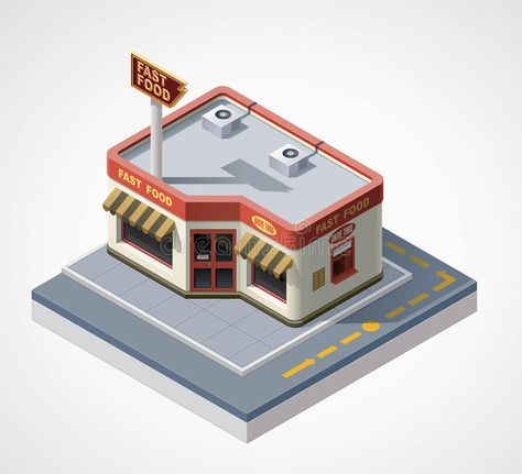 Vector isometric fast food cafe. Detailed icon representing fast food cafe build , #AD, #food, #cafe, #fast, #Vector, #isometric #ad Cube World, Idle Game, Opening A Coffee Shop, Bangunan Minecraft, Food Cafe, Cartoon House, Isometric Art, Isometric Design, Isometric Illustration