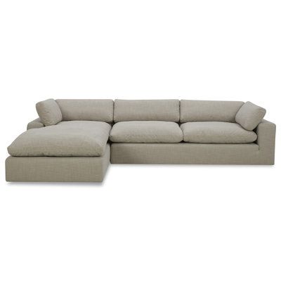 Spread out + Lounge. This minimalist sectional sofa grounds your living space with plush cushions made for relaxing. Upholstered in the neutral hue of your choice with down filling, it features thick cushions and a low-profile design. Clean square arms and a low cushion back modernize the silhouette. AllModern Orientation: Left Hand Facing, Fabric: Flax Performance Linen | Flax Sectional - AllModern Asher 2 - Piece Upholstered Chaise Sectional brownLinen / Upholstery | 31" H X 133" W X 83" D | W Best Sectional Sofa, Cloud Sectional Living Room, Contemporary Sectional Sofa The Home Depot, Grey Sectional Living Room, Rove Concepts Noah Sectional, Arhaus Dune Sectional, Linen Sectional, 2 Piece Sectional Sofa, Big Sur Square Arm Slipcovered U-shaped Double Chaise Sectional