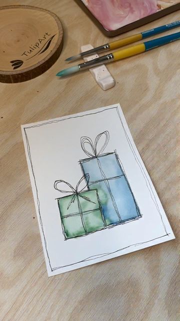 Gabriela Zamfirov | Ink and Watercolor Illustrator on Instagram: "Number 2 of 15 Handmade Christmas cards you can do in 3 minutes no matter how good you are in drawing. 🎄✨ No explanation is needed just try it out and let me know how many of these you have created. 🫣❤️" Christmas Watercolor And Ink, Watercolour Christmas Cards Diy, Ink And Wash Christmas Cards, Watercolor And Ink Christmas Cards, Water Colour Xmas Cards, Christmas Cards Painted Watercolor, Watercolour Holiday Cards, Easy Water Colour Christmas Cards, Simple Christmas Watercolor Cards