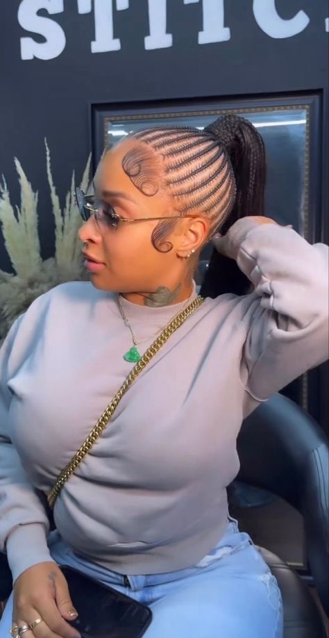 Scalp Braids In A Ponytail, Braids To Scalp For Black Hair, Scalp Braid Ponytail, Boho Stitch Braids Ponytail, Small Braided Ponytail Hairstyles, Braids Into Ponytail Black Women, Small Braids Into Ponytail, Pony Cornrows, Small Braids Ponytail