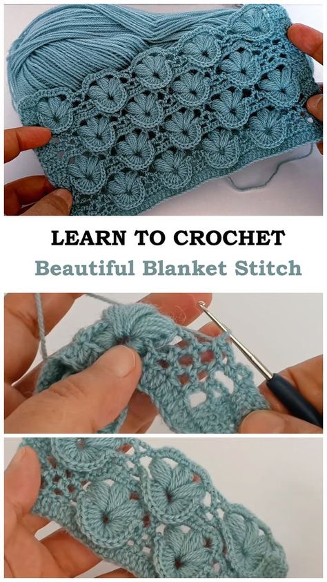 Learn To Crochet Blanket Stitch Pattern Crochet Blanket Stitch, Crochet Blanket Stitch Pattern, Crochet Stitches Free, Crochet Blanket Designs, Quick Crochet, Crochet Stitches Tutorial, Crochet Instructions, Crochet Stitches Patterns, Blanket Stitch