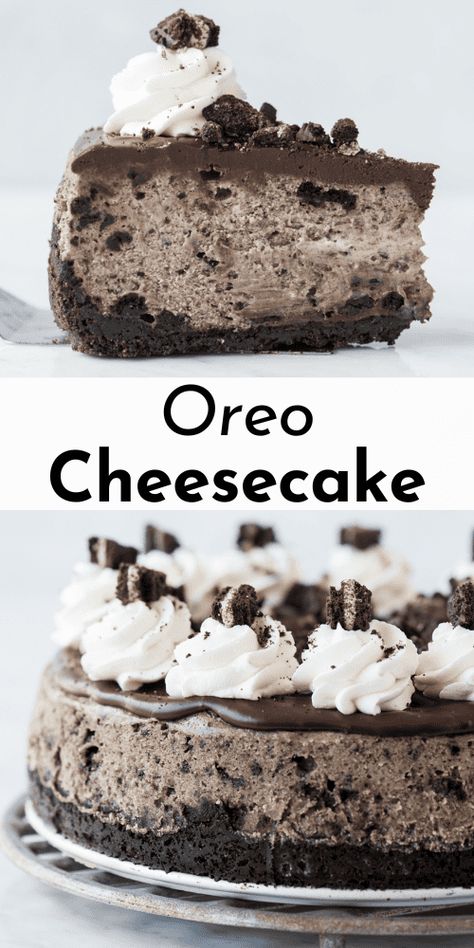 This oreo cheesecake recipe will make you look like a cheesecake pro, even if you’ve never baked a cheesecake before! With a step-by-step guide to baking a cheesecake in a water bath, this recipe turns out perfect every time you want to wow a crowd! Oreo Cheesecake No Water Bath, Dirt Cake Cheesecake, No Bake Cookies And Cream Cheesecake, Cheesecake Recipes With Chocolate, Decadent Cheesecake Recipes, Amazing Looking Food, Best Oreo Cheesecake Recipe, Different Cheesecake Recipes, Gourmet Cheesecake Recipes