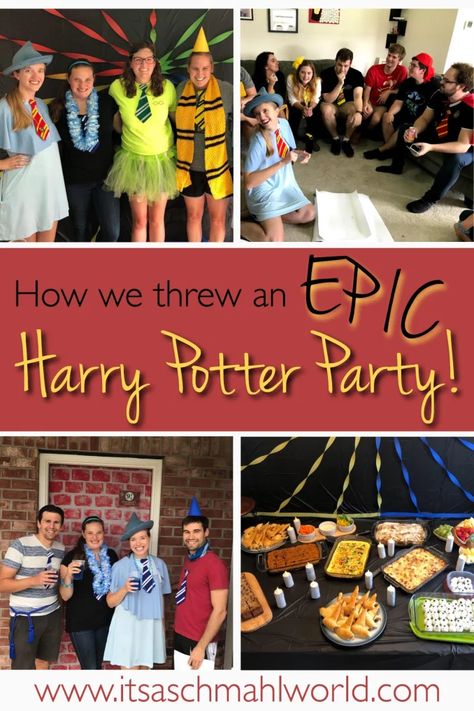 How We Threw an Epic Harry Potter Party: read about how we planned our awesome Harry Potter-themed party, including the games and activities, food, decorations and more! #HarryPotter #HarryPotterParty #PartyPlanning Harry Potter Halloween Party Games, Harry Potter Tournament, Harry Potter Party Games For Adults, Harry Potter Minute To Win It Games, Harry Potter Party Ideas Games, Harry Potter Party Games Adult, Harry Potter Themed Games For Adults, Harry Potter Party Activities, Harry Potter Party Games For Teens