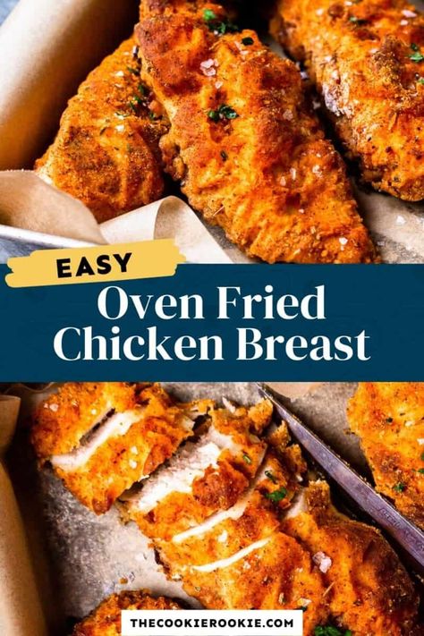 Baked Fried Chicken Breast, Oven Fried Chicken Breast, Fried Chicken Breast Recipe, Healthy Fried Chicken, Oven Fried Chicken Recipes, Baked Fried Chicken, Crispy Oven Fried Chicken, Oven Baked Chicken Breasts, Chicken Breast Recipes Baked