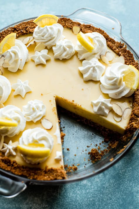 Creamy Lemon Pie | Sally's Baking Addiction | Bloglovin’ Creamy Lemon Pie, Graham Cracker Crust Recipe, Lemon Pie Recipe, Sallys Baking, Favorite Pie Recipes, Lemon Pie Filling, Biscuits Graham, Sally's Baking, Refreshing Desserts