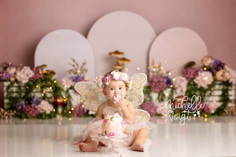 Fairytale First Birthday Cake, Fairy Cake Smash Photography, Cake Smash Fairy Theme, Fairy First Birthday Photoshoot, My Fairy First Birthday Photoshoot, Fairy Theme Smash Cake, Fairy First Cake Smash, Fairy Garden Cake Smash, Fairy First Photoshoot