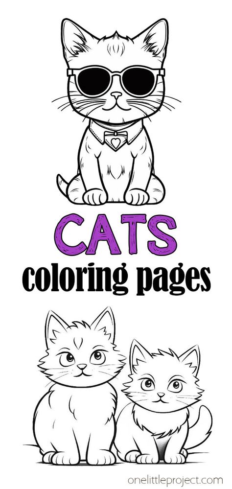 Free printable cat coloring pages that are great for both adults and kids. These kitten and cat coloring sheets are a great kids activity, perfect for rainy weather, sleepovers, or a cat themed birthday party! And they're all FREE to download and print! Cat Birthday Party Crafts, Printable Cat Coloring Pages, Cat Bingo Free Printable, Kitten Crafts, Kitty Coloring Pages Free Printable, Free Cat Coloring Pages, Free Pet Printables, Kitty Coloring Pages, Cat Birthday Party For Kids