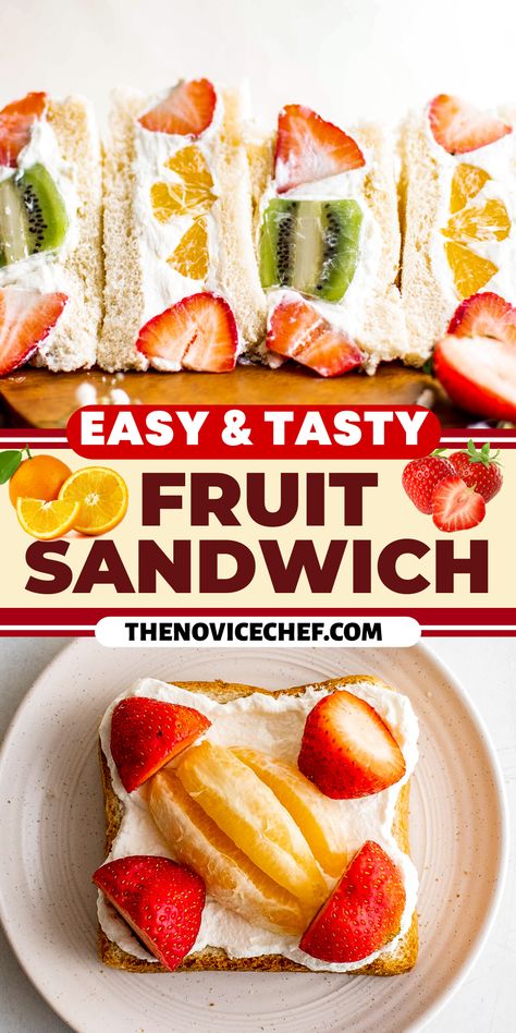 Asian Fruit Sandwich, Cream Cheese Fruit Sandwich, How To Make Fruit Sandwich, Fruit Cream Sandwich, Asian Picnic Food, Fruit Sandwich Recipes, Fruit Sando Recipe, Japanese Fruit Sandwiches, Boba Partea