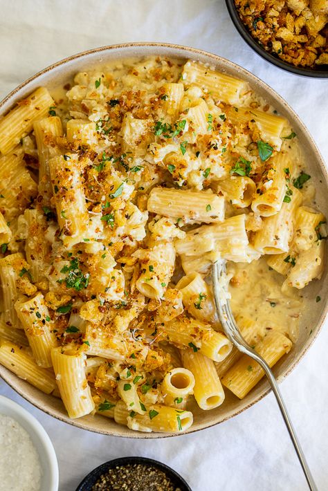 Creamy cauliflower rigatoni pasta - Simply Delicious Cauliflower Recipes Pasta, Broccoli And Cauliflower Pasta, Recipe With Cauliflower, Cauliflower With Pasta, Cauliflower Dinner, Roasted Cauliflower Pasta, Cauliflower Rigatoni, Cauliflower Pasta Noodles, Pasta With Roasted Cauliflower And Crispy Capers